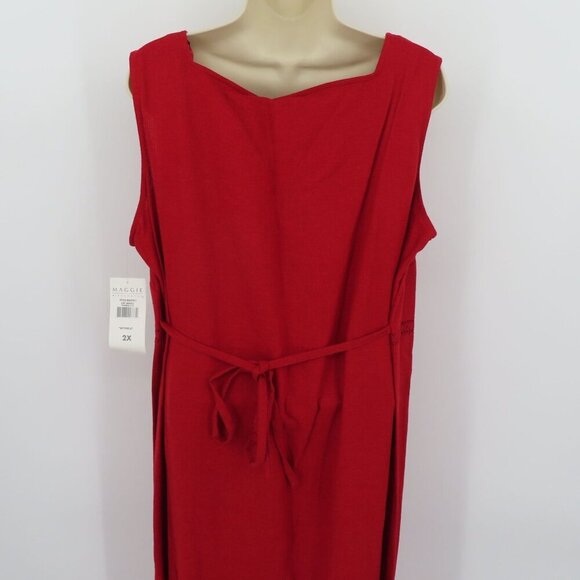 Maggie McNaughton Women Plus Size 2X Red Linen Blend Crochet Long Dress NEW NWT - Picture 7 of 11